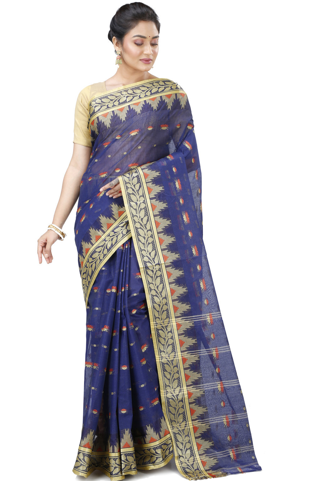 Naby Blue Pure Cotton Gunjan Tant Saree (934)